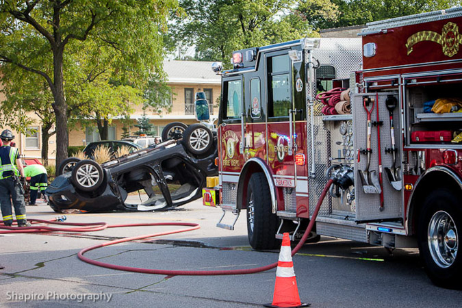 crash with rollover on Waukegan Road at Topps Lane in Glenview, IL 9-4-12